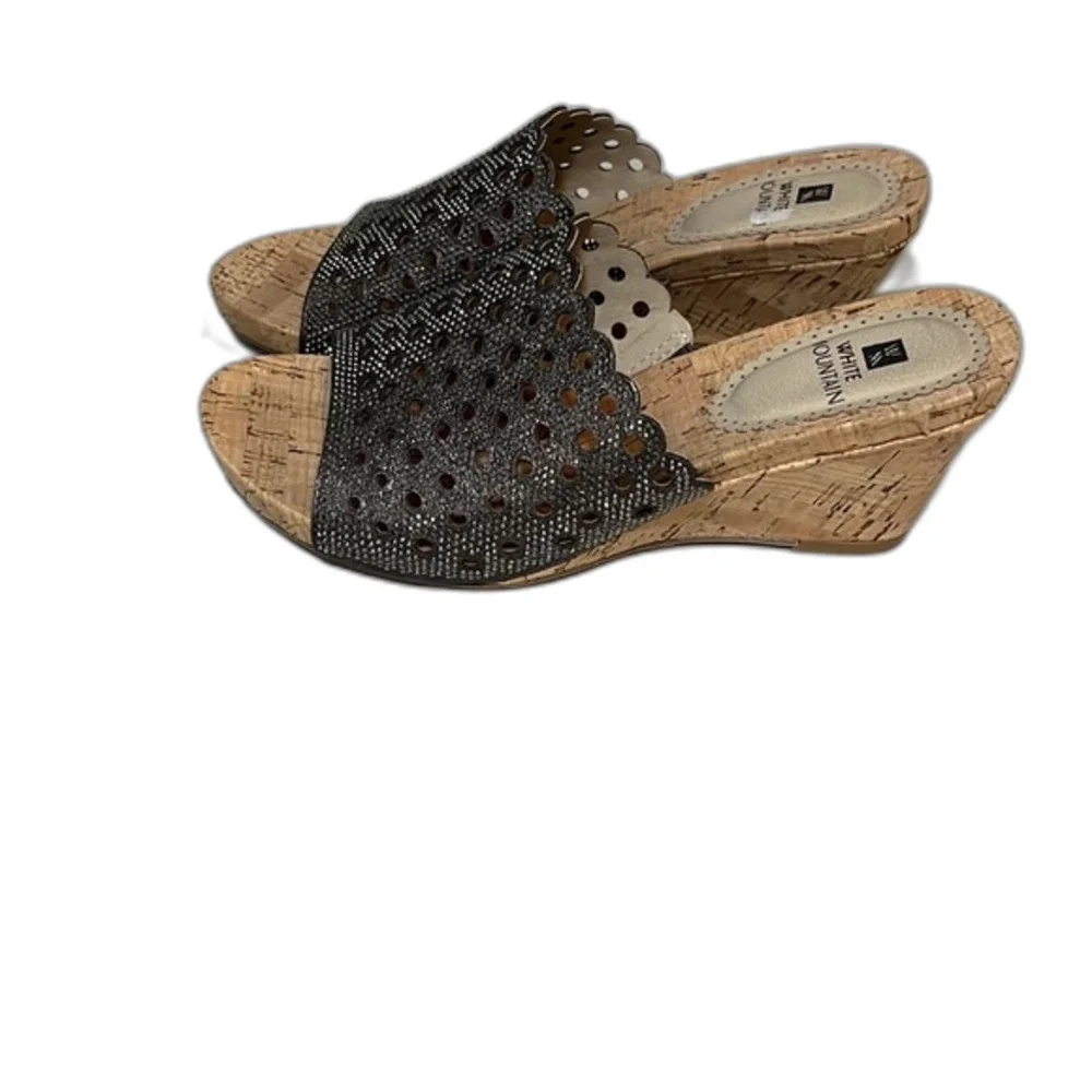 White Mountain Atlie Open Toe Cork Heel Wedge Metallic Brown 7M NEW WITHOUT BOX